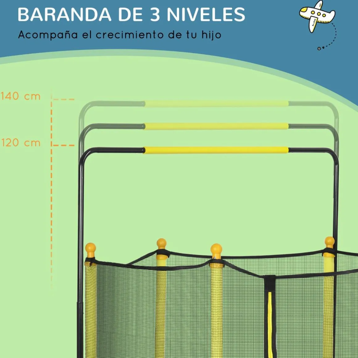 Homcom - Cama elástica con red de seguridad Ø110 cm amarillo