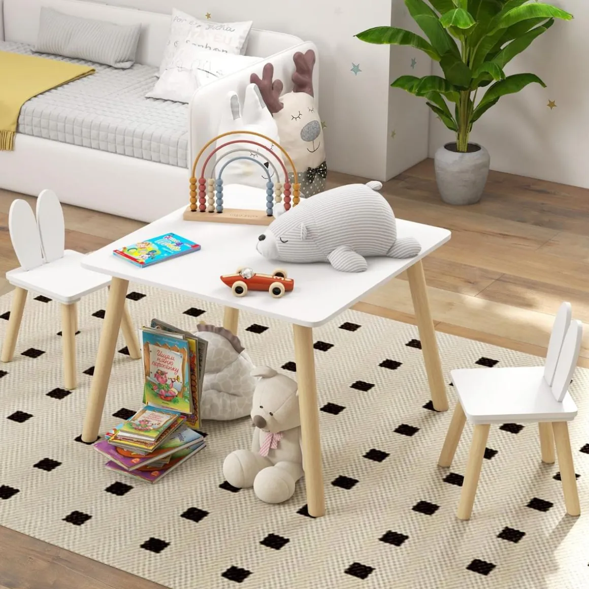 Homcom - Conjunto Mesa + 2 sillas Madera