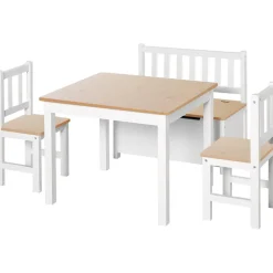 Homcom - Conjunto Mesa + Banco + 2 sillas infantiles Madera