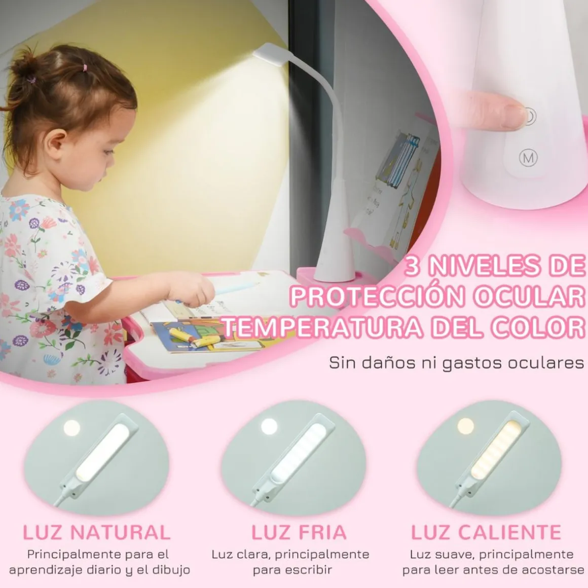 Homcom - Conjunto Pupitre reclinable + Silla Rosa