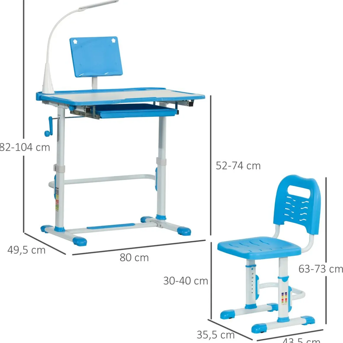 Homcom - Conjunto Pupitre reclinable + Silla Azul