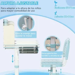 Homcom - Escritorio con estante y silla ajustable Blanco y Azul