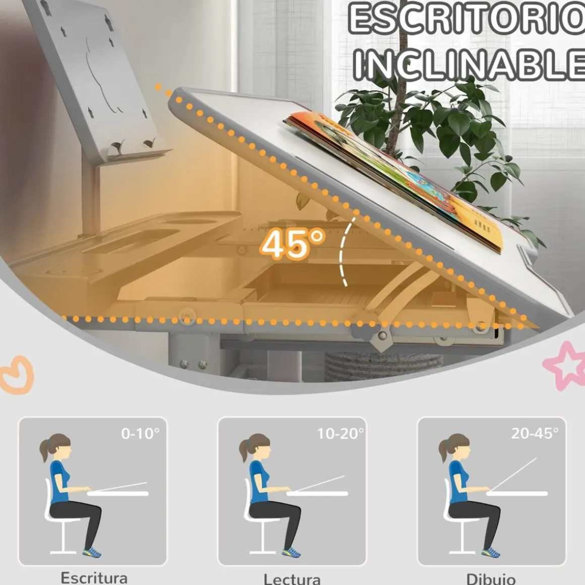Homcom - Escritorio y silla ajustable Gris y Blanco