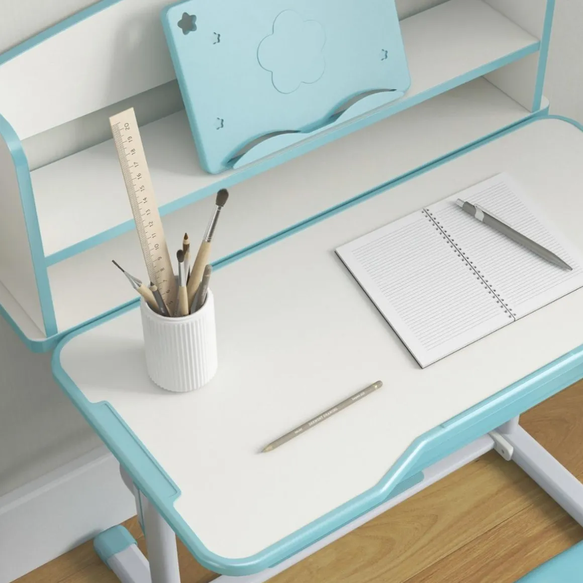 Homcom - Escritorio y silla ajustable Azul y Blanco