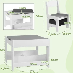 Homcom - Mesa + 2 sillas infantiles Blanco