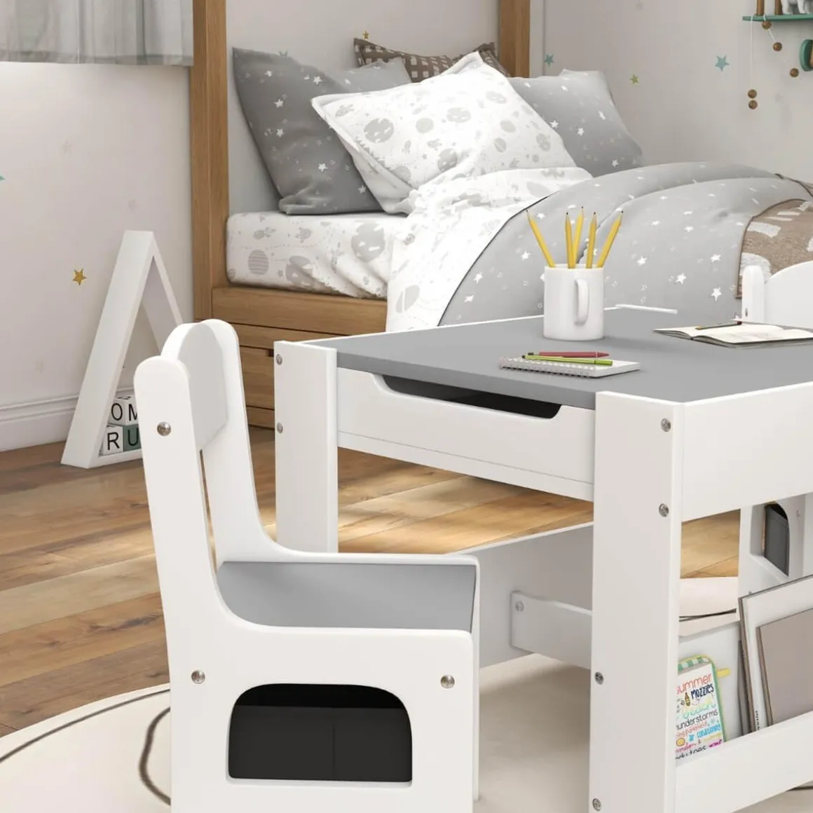 Homcom - Mesa + 2 sillas infantiles Blanco