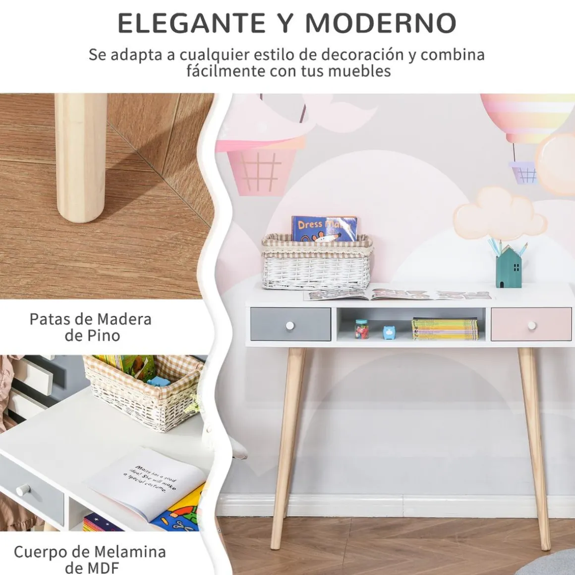 Homcom - Mesa de escritorio infantil