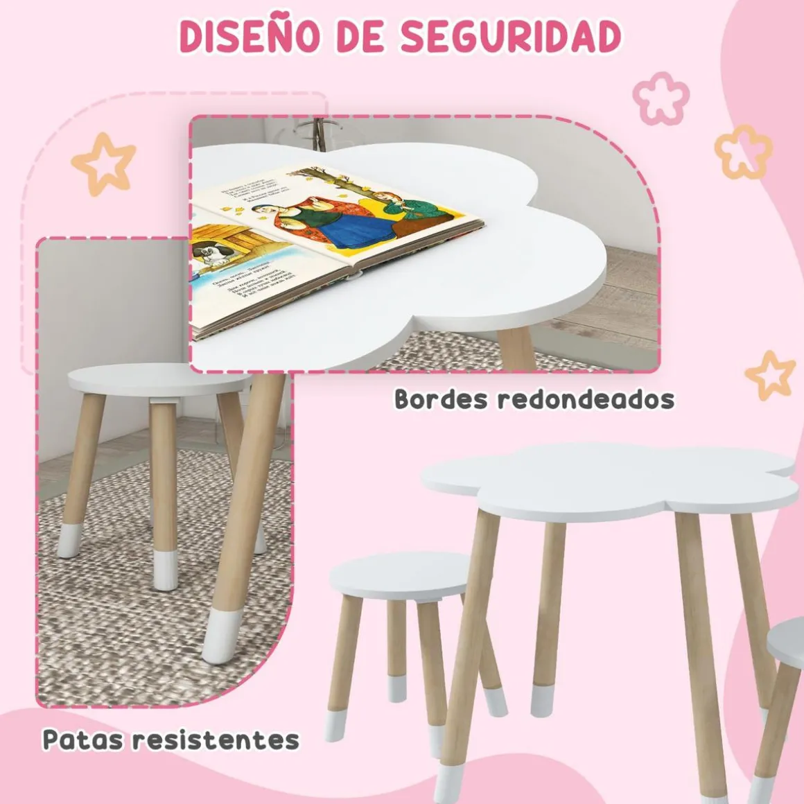 Homcom - Mesa Flor y bancos Blanco
