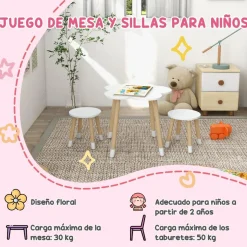 Homcom - Mesa Flor y bancos Blanco