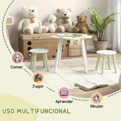 Homcom - Mesa Flor y bancos Verde y Blanco