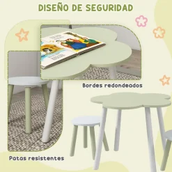 Homcom - Mesa Flor y bancos Verde y Blanco