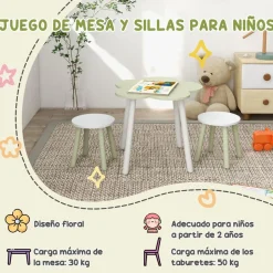 Homcom - Mesa Flor y bancos Verde y Blanco