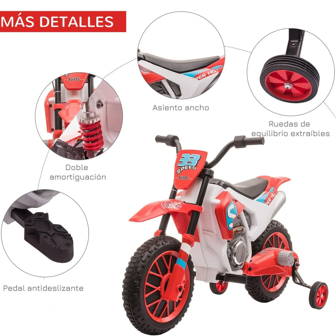 Homcom - Moto eléctrica rojo-blanco