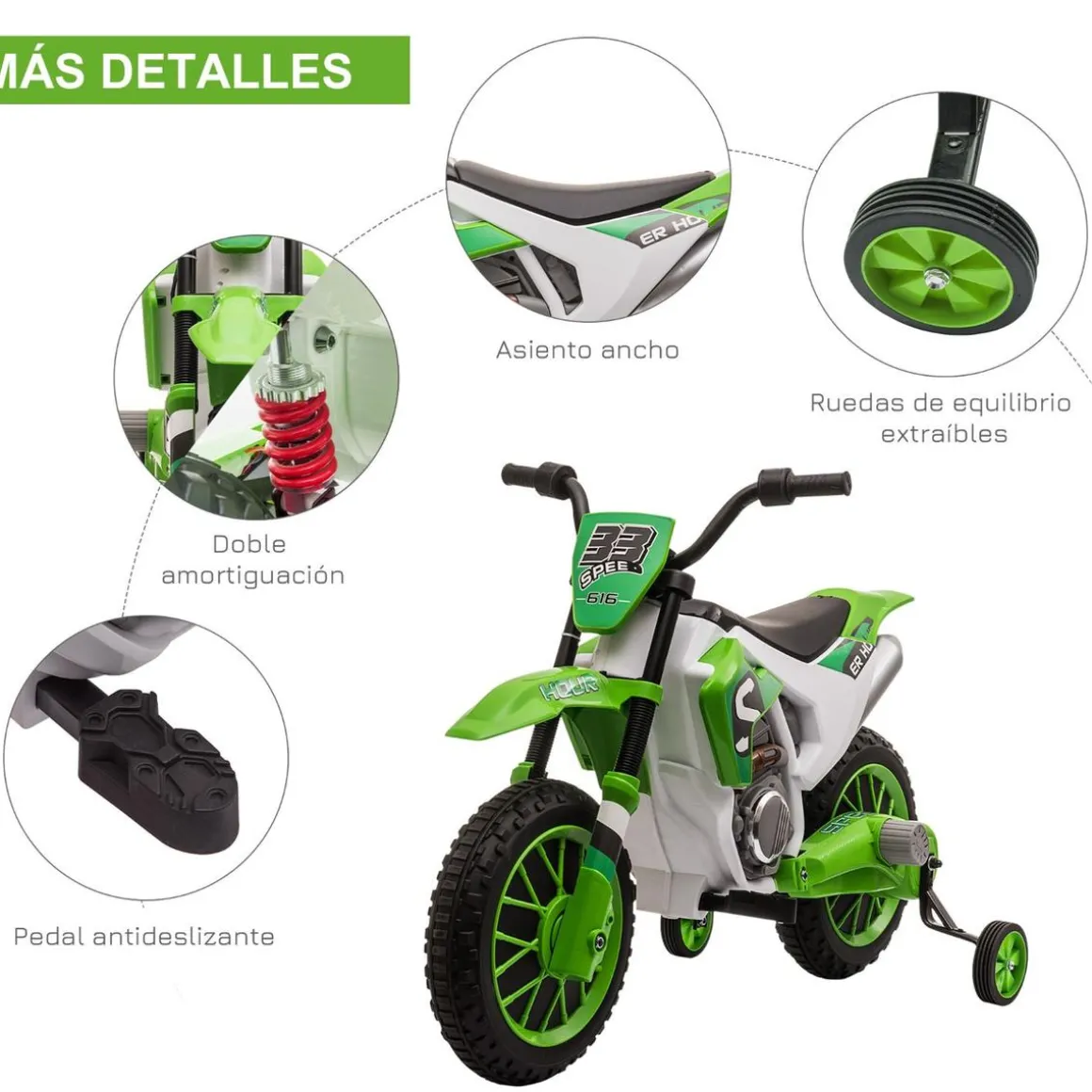 Homcom - Moto eléctrica 12V verde