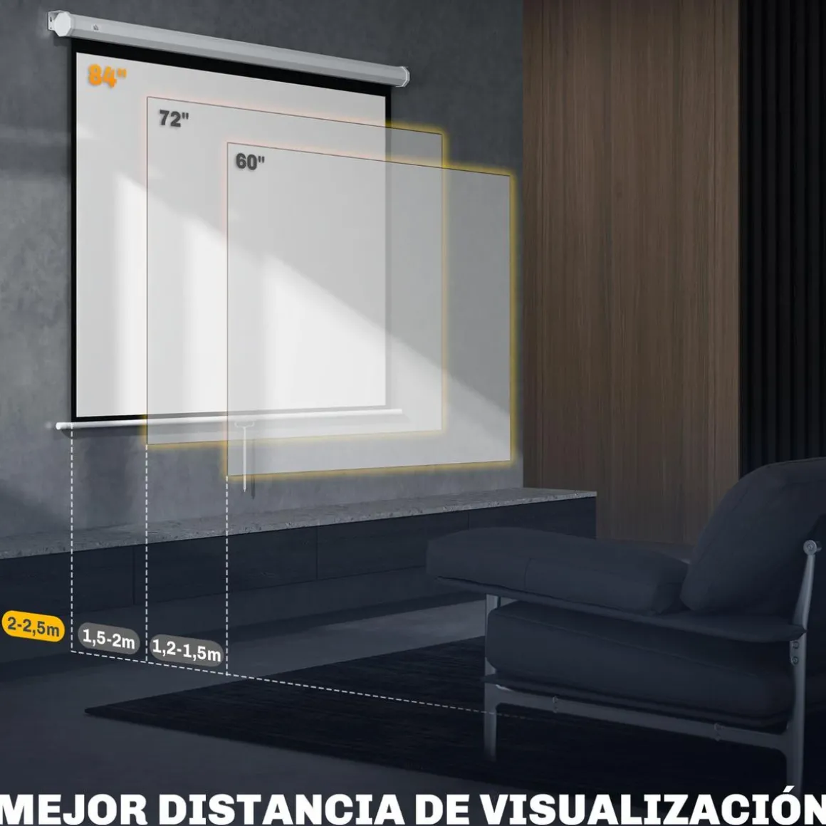 Homcom - Pantalla de proyección 84'' Blanco