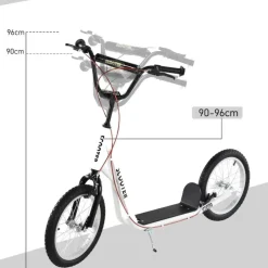 Homcom - Patinete Ajustable Para Niños Blanco HomCom