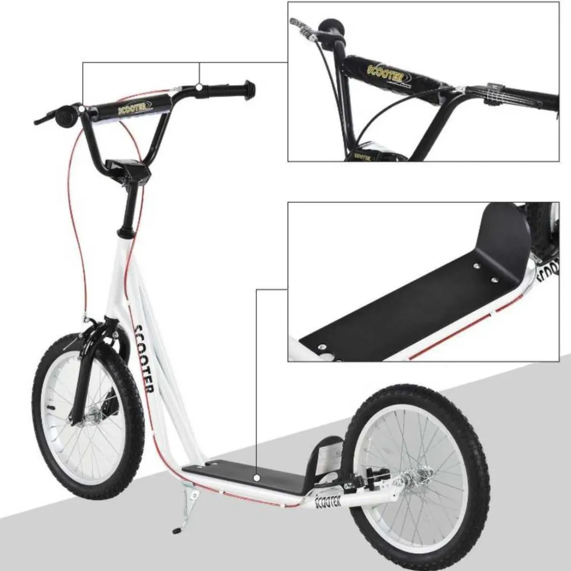 Homcom - Patinete Ajustable Para Niños Blanco HomCom