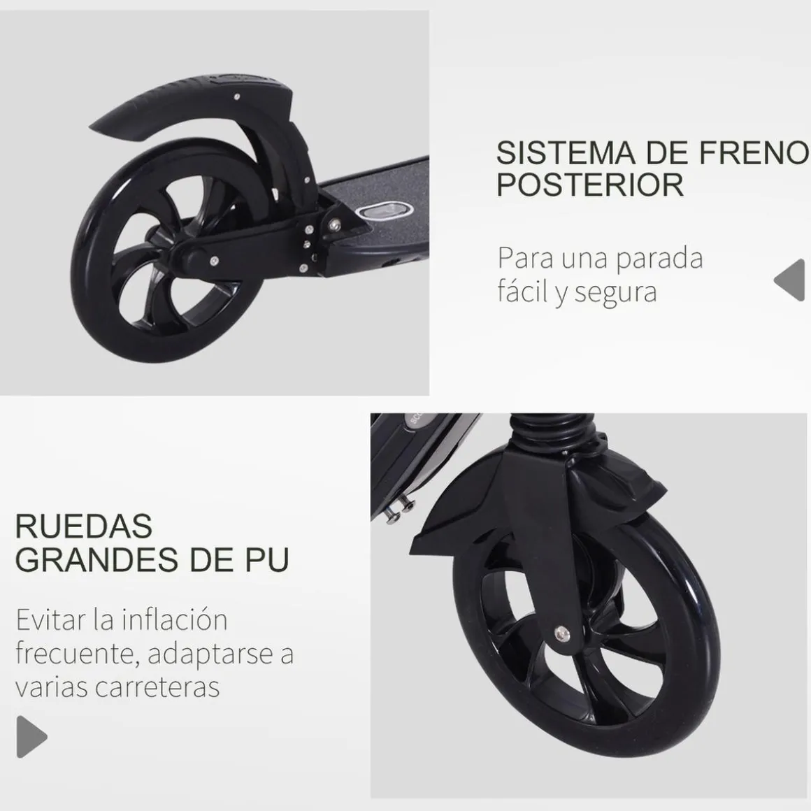 Homcom - Patinete Scooter Ajustable 2 ruedas Grande Negro