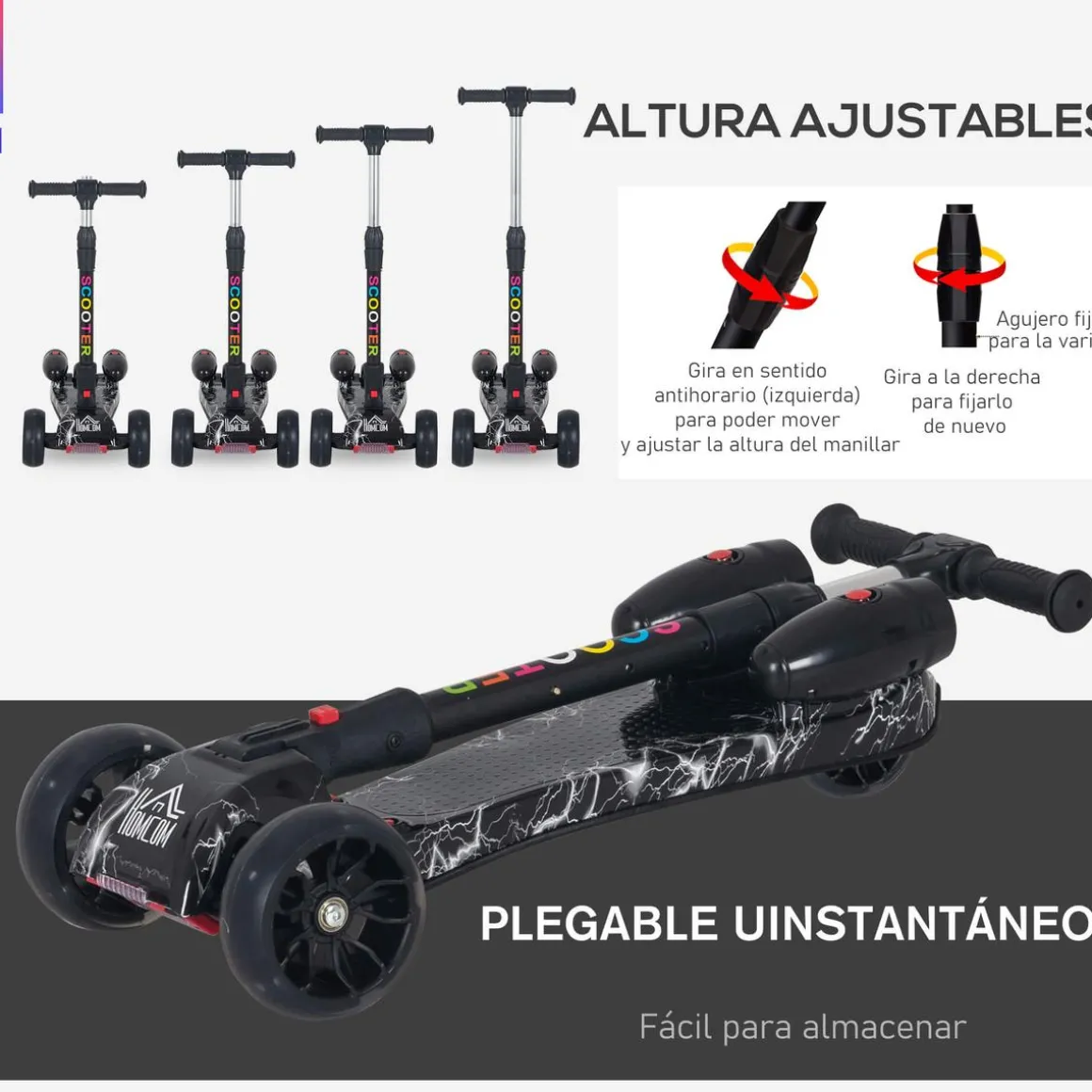 Homcom - Patinete scooter con efectos de luz y sonido