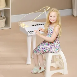 Homcom - Piano electrónico 32 teclas con taburete y micro