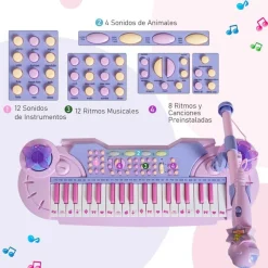 Homcom - Piano Infantil 37 Teclas Rosa HomCom