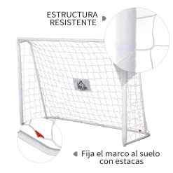 Homcom - Portería de fútbol 186x62x123 cm Blanco