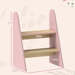 Homcom - Taburete Escalera infantil madera Rosa