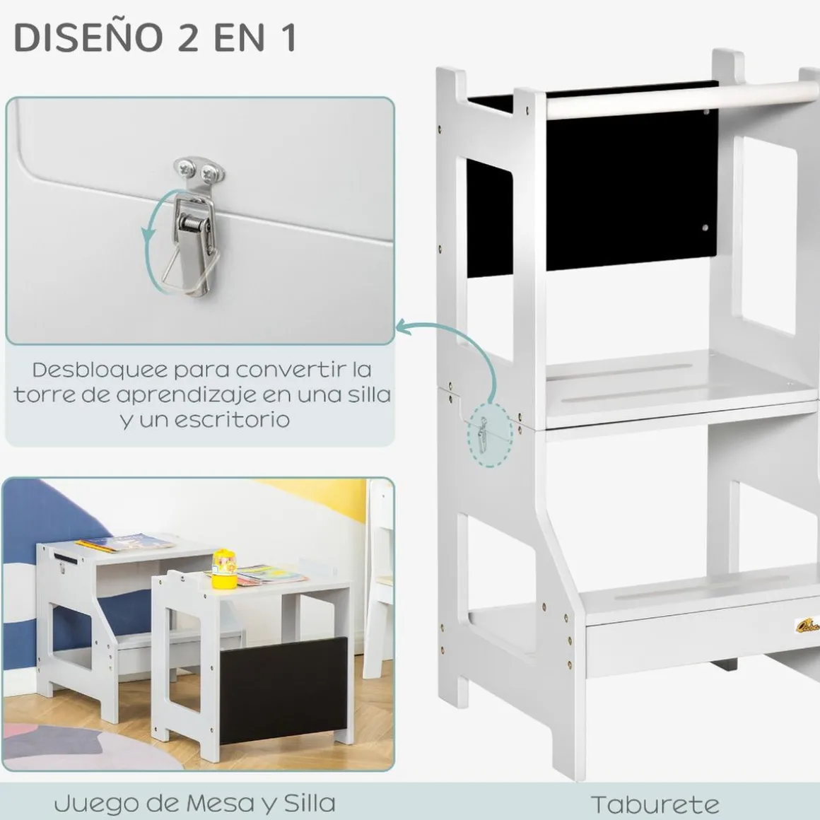 Homcom - Torre aprendizaje 2 en 1 madera Gris