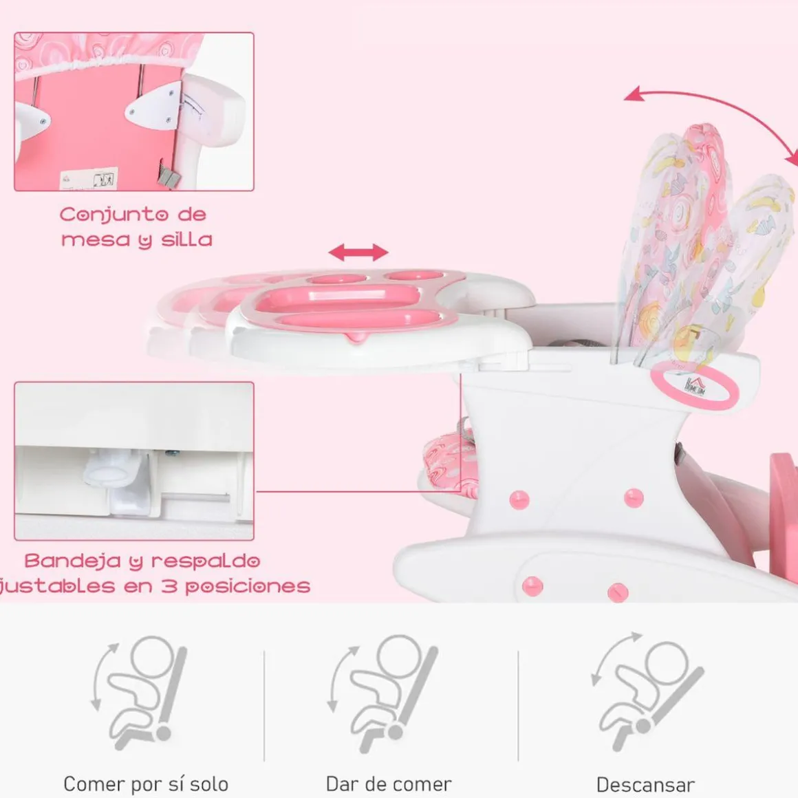 Homcom - Trona 3 en 1 rosa