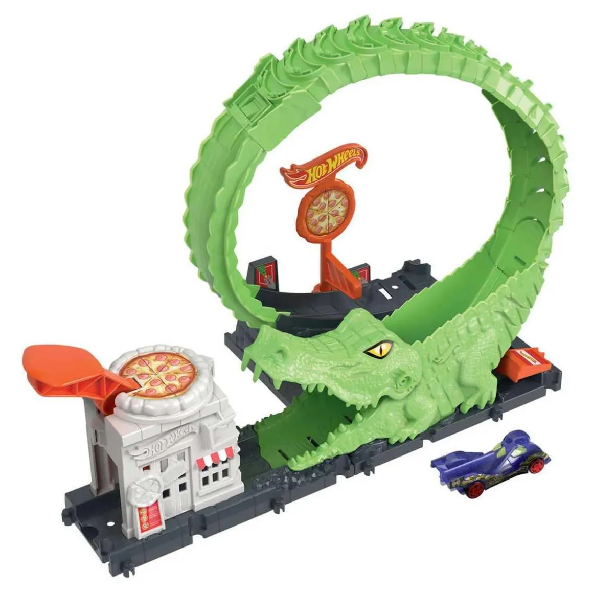 Hot Wheels - Ataque del cocodrilo: Pista para coches con lanzador y vehículo ㅤ