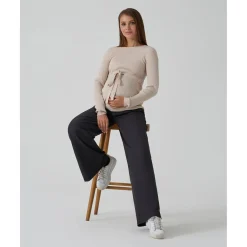 Jersey premamá beige de punto canalé con cordón ajustable