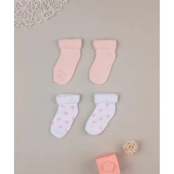 Juego de 2 pares de calcetines de rizo rosa con corazones