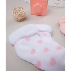 Juego de 2 pares de calcetines de rizo rosa con corazones