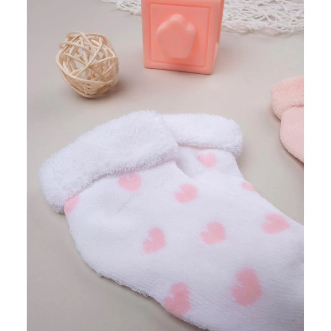 Juego de 2 pares de calcetines de rizo rosa con corazones