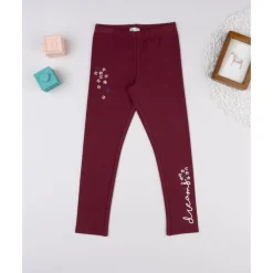 Leggings burdeos de niña con bordado