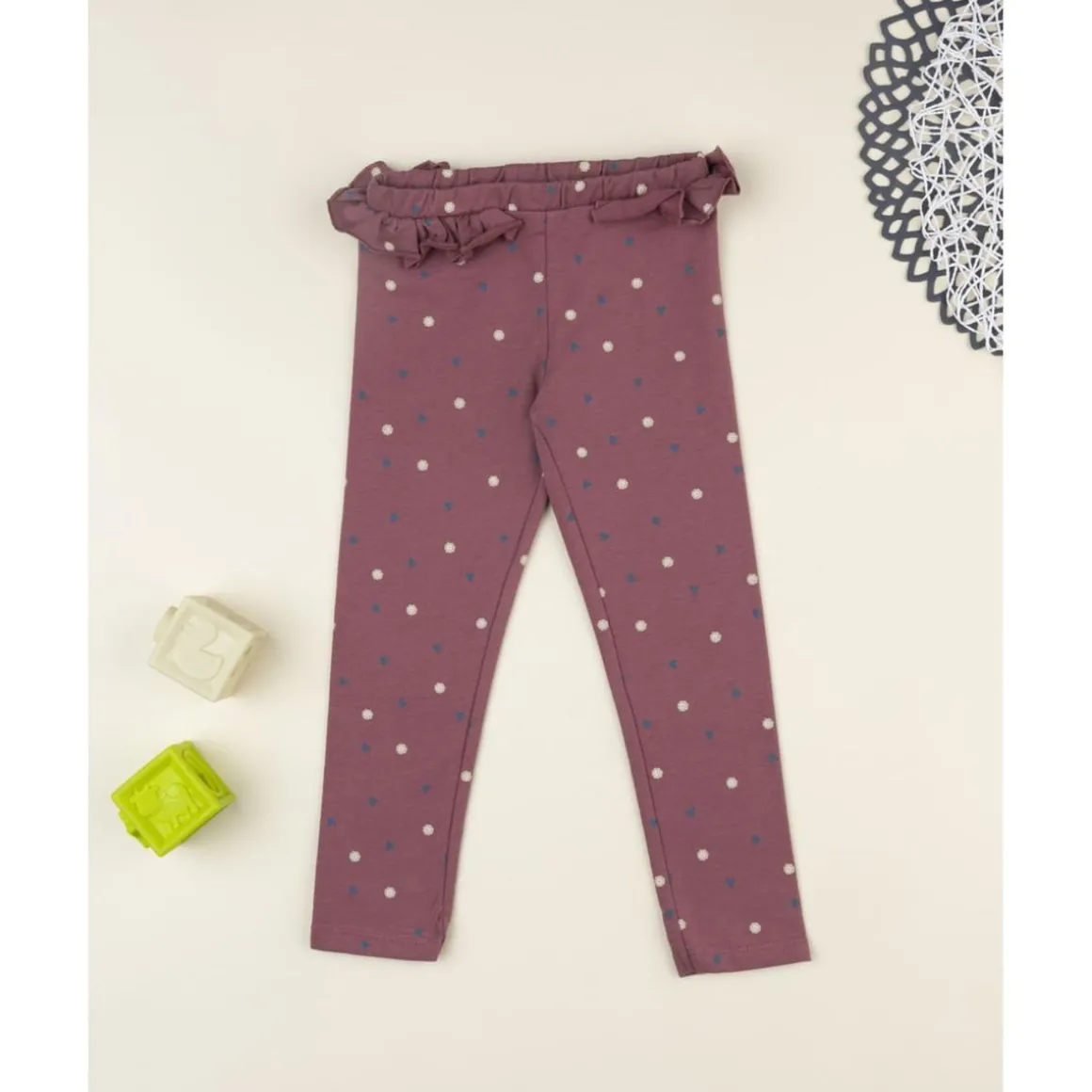 Leggings niña rosa antiguo con volantes