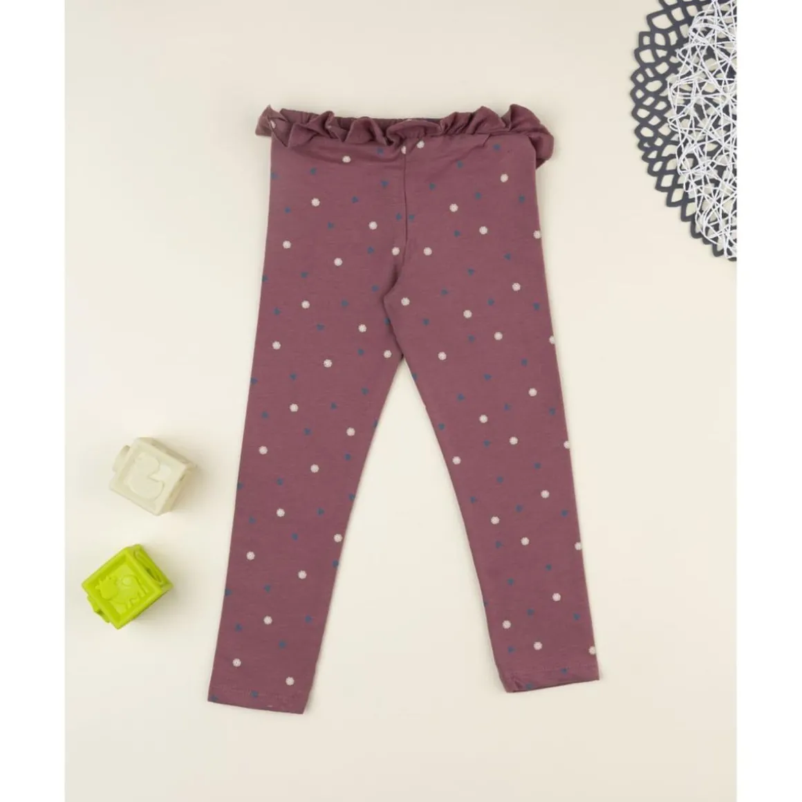Leggings niña rosa antiguo con volantes