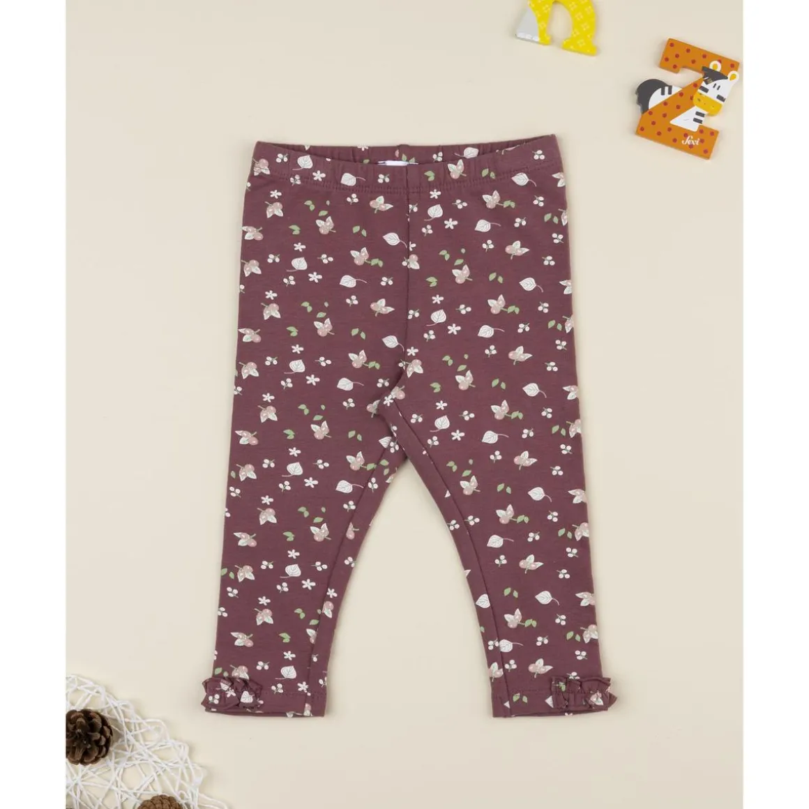 Leggings niña rosa antiguo con estampado floral