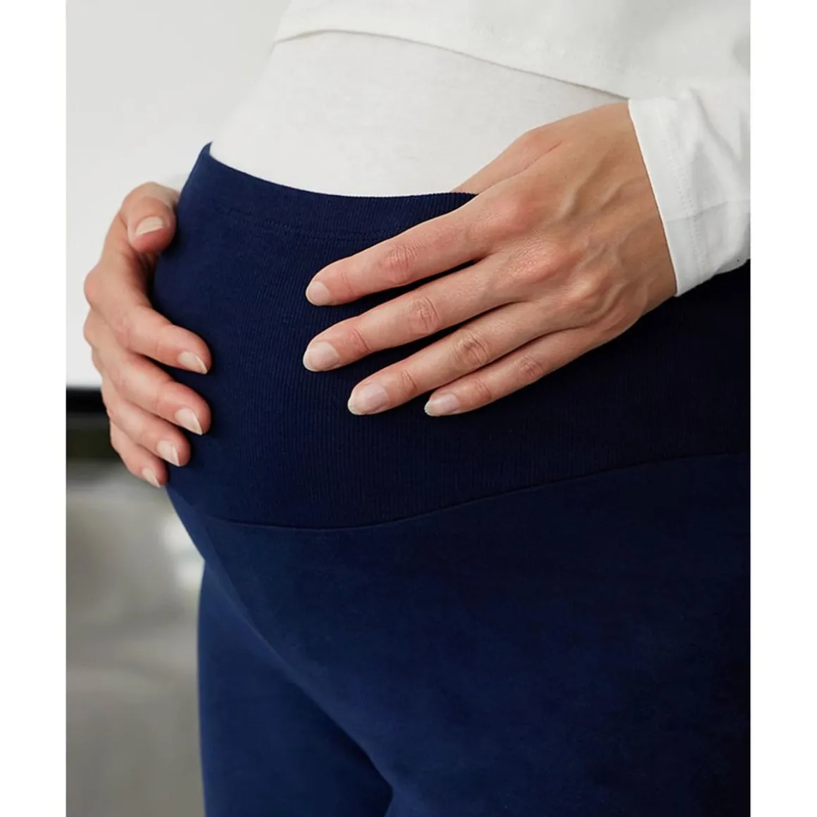 Leggings premamá en tejido french terry azul oscuro