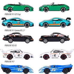 Majorette - Pack de 5 coches de metal Porsche, escala 1:64 con partes de apertura ㅤ