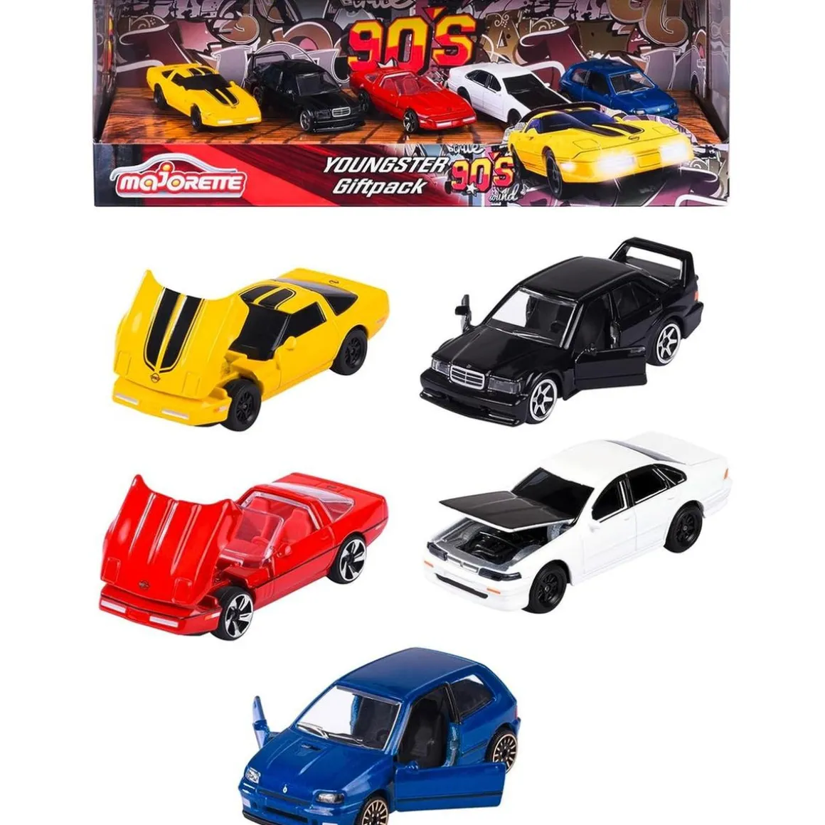 Majorette - Pack de 5 coches de metal escala 1:64, edición clásicos años 90 ㅤ