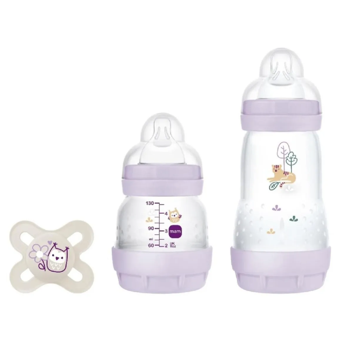 MAM - Kit de inicio biberón + chupete Welcome to the World morado