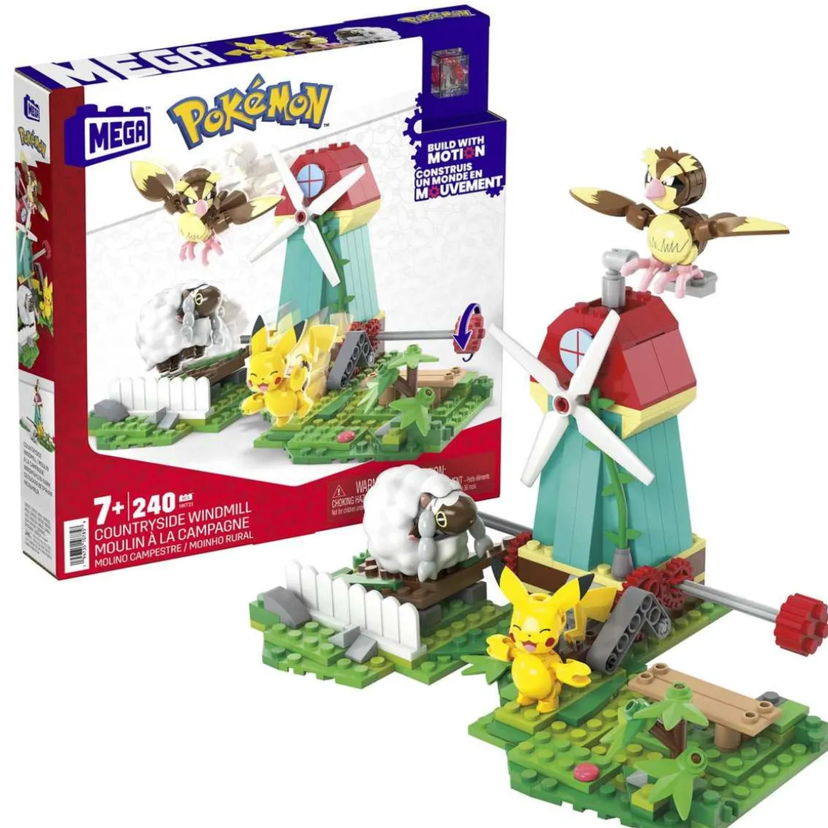 Mattel - Pokemon - Construcción Pokémon con movimiento: Pikachu, Wooloo y Pidgey, 240 bloques ㅤ