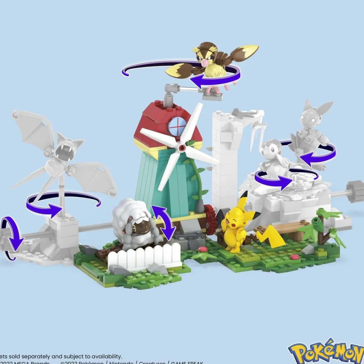 Mattel - Pokemon - Construcción Pokémon con movimiento: Pikachu, Wooloo y Pidgey, 240 bloques ㅤ