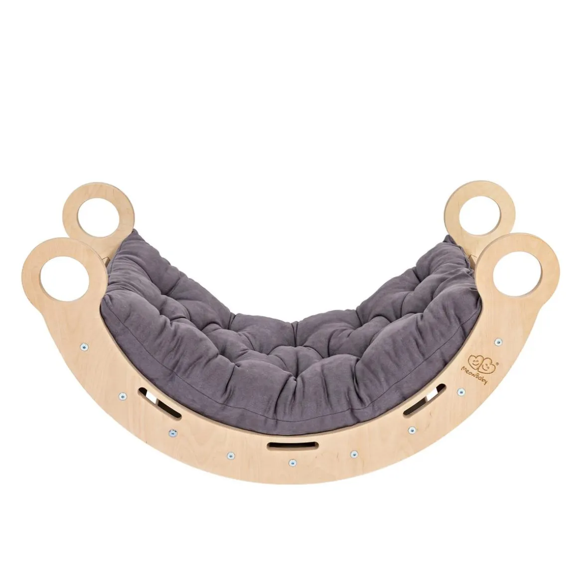 MeowBaby - Mecedora Infantil de Madera Natural con Escalera y Cojín Gris “Medium Dream Rocker Classic”