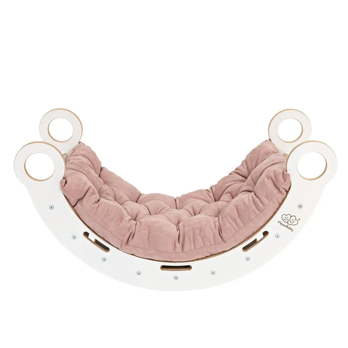 MeowBaby - Mecedora Infantil Blanca con Tobogán y Cojín Rosa “Medium Dream Rocker White Wood”
