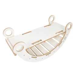 MeowBaby - Mecedora Infantil Blanca con Tobogán y Cojín Gris “Medium Dream Rocker White Wood”