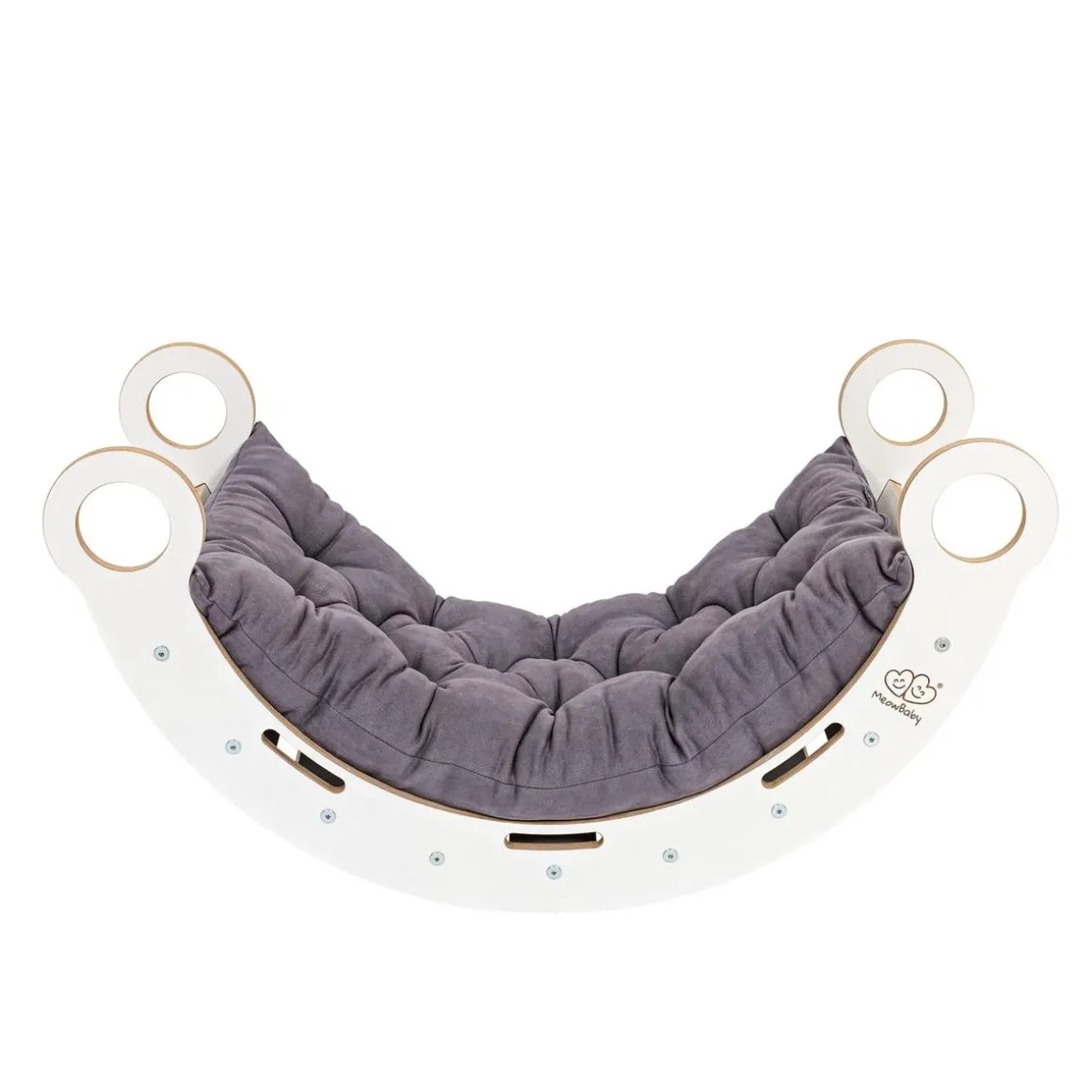 MeowBaby - Mecedora Infantil Blanca con Tobogán y Cojín Gris “Medium Dream Rocker White Wood”