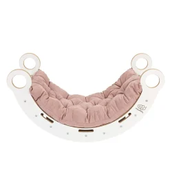 MeowBaby - Mecedora Infantil Blanca con Tobogán, Escalera y Cojín Rosa “Medium Dream Rocker White Wood”