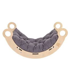 MeowBaby - Mecedora Infantil de Madera Natural con Tobogán, Escalera y Cojín Gris “Medium Dream Rocker Classic”